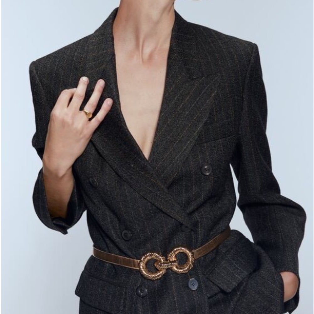 NWT Zara Double Breasted Striped Blazer XS
